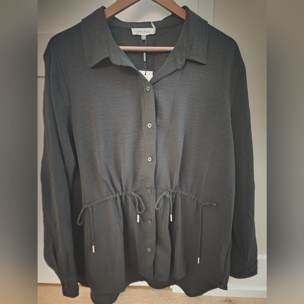NWT Calvin Klein Black Button Down Shirt, Soft! Sz L MSRP 79.50